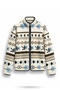 Ecru Geometric Patterned Fleece Jacket 22888