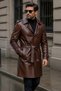 Fofana Genuine Leather Men's Belted Chestnut Brown Trench Coat