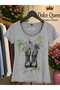 Women's Floral and Boot Pattern Printed Cotton T-Shirt - 3
