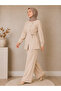 Cotton Buttoned Double Suit with Mobile Belt Beige - 2