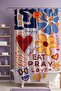Smiling Face and Flower Pattern Shower Curtain, Bathtub Curtain 175X200Cm - 2