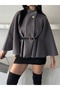 Women's Oversize Comfortable Fit Belted Stand Collar Buttoned Belted Poncho - 3