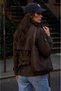 Women's Bsk High Collar Trench Coat with Back Windbreaker Detail - 4