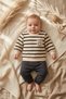 Baby and Child Striped Smiley Embroidered 100% Cotton 2-Piece Top and Bottom Set - Black Cream Combination