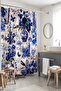 Navy Blue Themed Tile and Flower Patterned Shower Curtain, Bathtub Curtain 175X200Cm - 5
