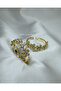 Premium Series Stone Flower Model Adjustable Steel Ring - Gold Zirconia Floral Cluster Adjustable Ring - 3