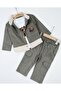 Teddy Bear Printed Stretch Fabric Bodysuit, Buttoned Gabardine Jacket and Bermuda Pocket Detail 3-Piece Baby Boy Set - 4