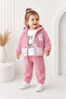 Plush Hooded, Shiny Detailed, Rabbit Patterned 3-Piece Set for Girls - 3