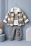 Plaid Plush Collared Jacket and Mountain Print Boys' 3-Piece Set