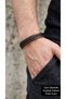 Jorvain Carbon Brown Leather Men's Bracelet - Black Braided Stripe Detail