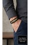 Edrien Ivoryline Black Leather Open Stone Beaded Multi-Layered Men's Bracelet