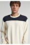 Relaxed Fit Round Neck Jacquard Men's Ecru Long Sleeve T-Shirt