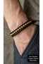 Drusano Ocher Brown Leather Men's Bracelet - Double Row Beaded Weave