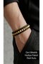 Calveris Honey Black Leather Men's Bracelet - Gold Tone Beads and Braided Detail