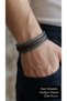 Brevanti Glacier Gray Blue Black Leather Men's Bracelet - Braided Stripe Design