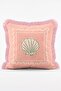 Pastel Pink Oyster Shell Patterned Framed Fringed Throw Pillow Cover