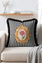 Striped Oval Tablecloth with Patterned Pink Carnation Motif and Fringed Cushion Cover - 3