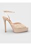 Women's Summer 15cm Thin Open Heeled Shoes - 574 68 - Beige Satin