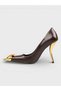 Women's summer 11cm stiletto heel closed-toe shoes - 574 3371 - brown shiny crinkled - 3