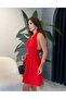 Women's Gold Buttoned Backless Halter Neck Seersucker Mini Dress - 3