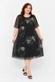 Women's Floral Patterned Black Plus Size Tulle Detailed Lined Midi Dress Hzl26S-Pr151241