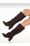 Pusi Smoked Suede Bellows-Heeled over the Knee Boots