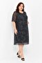 Women's Marble Pattern Black Plus Size Tulle Detailed Lined Midi Dress Hzl26S-Pr151241 - 3