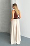 Women's Beige Belted High Waist Relaxed Fit Wide Leg Woven Palazzo Trousers - 8