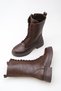 Women's Leather Casual Boots with Leather Laces and Zipper - 3