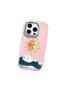 iPhone 16 Pro Compatible Retro Style Sun Moon Sea Wave Pattern Shock Absorbing Pink Silicone Case with Camera Protection - 3