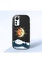 Mi 12 Lite Compatible Retro Style Sun Moon Sea Wave Pattern Shock-Absorbing Black Silicone Case with Camera Protection