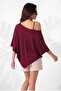 Women's Burgundy Off-Shoulder Poncho Blouse and String Strap Tank Top Two-Piece Set Modal Cotton - 3