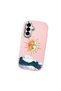 Samsung Galaxy A56 Compatible Retro Style Sun Moon Sea Wave Pattern Shock Absorbing Camera Protected Pink Silicone Case - 3
