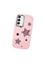 Samsung Galaxy S22 Compatible Leopard Pattern Stars Pattern Shock Absorbing Pink Silicone Case with Camera Protection - 3