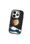 Tecno Spark 10 Pro(Ki7) Compatible Retro Style Sun Moon Sea Wave Pattern Shock Absorbing Black Silicone Case with Camera Protection - 3