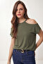 3-Pack Cut Out Detailed Viscose Blouse Lrn0068 Black Khaki Dark Blue - 2