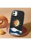 Samsung Galaxy A05 Compatible Retro Style Sun Moon Sea Wave Pattern Shock Absorbing Black Silicone Case with Camera Protection - 2