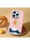 iPhone 15 Pro Compatible Retro Style Sun Moon Sea Wave Pattern Shock Absorbing Pink Silicone Case with Camera Protection - 3