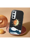 Realme C65 4g Compatible Retro Style Sun Moon Sea Wave Pattern Shock Absorbing Black Silicone Case with Camera Protection - 2