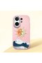 Vivo X200 Fe Compatible Retro Style Sun Moon Sea Wave Pattern Shock Absorbing Camera Protected Pink Silicone Case