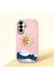 Samsung Galaxy A56 Compatible Retro Style Sun Moon Sea Wave Pattern Shock Absorbing Camera Protected Pink Silicone Case