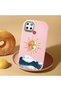 Realme C25/C25S Compatible Retro Style Sun Moon Sea Wave Pattern Shock Absorbing Camera Protected Pink Silicone Case - 2