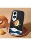 Oppo A60 Compatible Retro Style Sun Moon Sea Wave Pattern Shock Absorbing Black Silicone Case with Camera Protection - 2