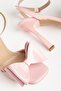 Zri̇n-48 Exclusive Pink Patent Leather Ankle Strap Bowknot Thin Heel Shoes 10.5 cm - 4