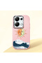 Poco M6 Pro 4g Compatible Retro Style Sun Moon Sea Wave Pattern Shock Absorbing Camera Protected Pink Silicone Case