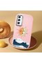 Samsung Galaxy A34 Compatible Retro Style Sun Moon Sea Wave Pattern Shock Absorbing Camera Protected Pink Silicone Case - 2