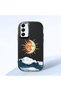 Samsung Galaxy A05S Compatible Retro Style Sun Moon Sea Wave Pattern Shock Absorbing Black Silicone Case with Camera Protection