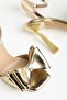 Zri̇n-48 Exclusive Gold Ankle Strap Bowknot Thin Heel Shoes 10.5 cm - 4