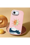 iPhone 16E Compatible Retro Style Sun Moon Sea Wave Pattern Shock Absorbing Camera Protected Pink Silicone Case - 2