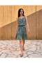 Women's Rope Strap V-Neck Buttoned Patterned Short Single Jersey Dress - 2
